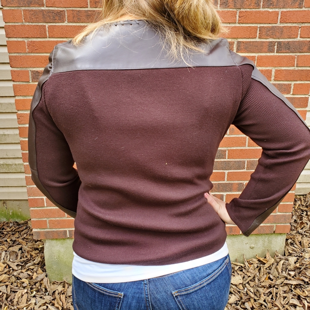 Brown Leather and knit jacket - Nygard Collection - Picture 7 of 8